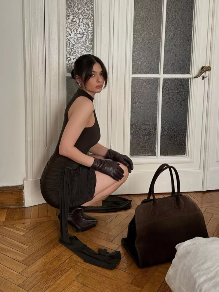 Obsidian Cascade High-Neck Dress