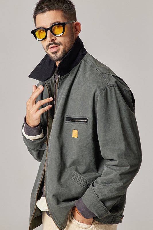 Canvas Jacke Herren klassisch robust Reißverschluss mit Taschen vielseitig