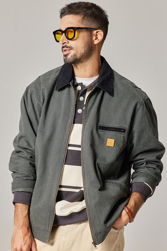 Canvas Jacke Herren klassisch robust Reißverschluss mit Taschen vielseitig