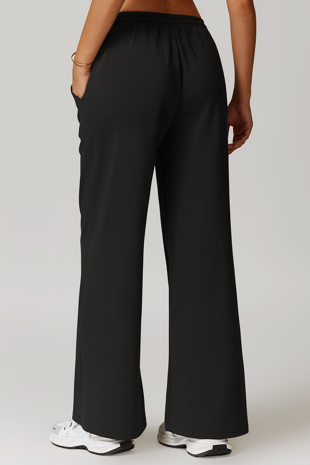 Pantalon à cordon de serrage large noir pour femmes