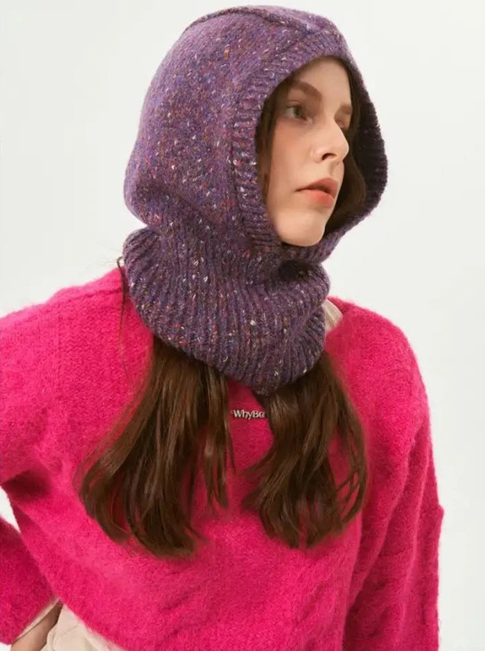 Purple Knitted Hooded Scarf