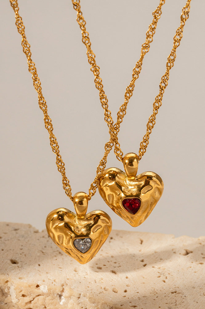 Gold Heart Pendant Necklace with Gemstone