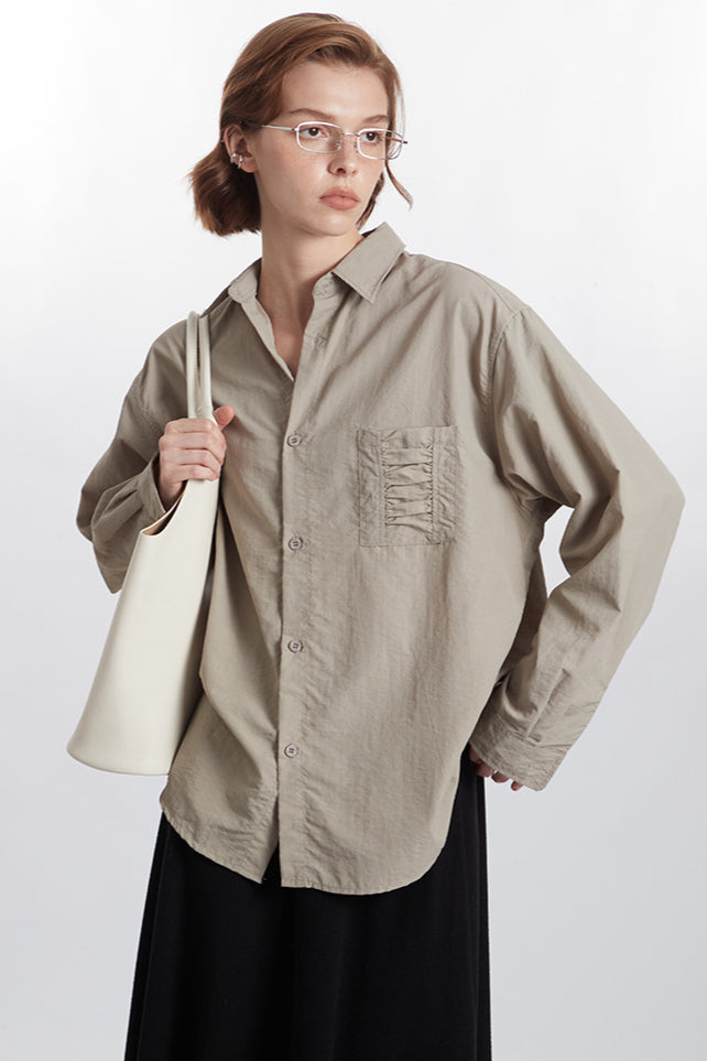 Beige Oversized Button-Down Shirt