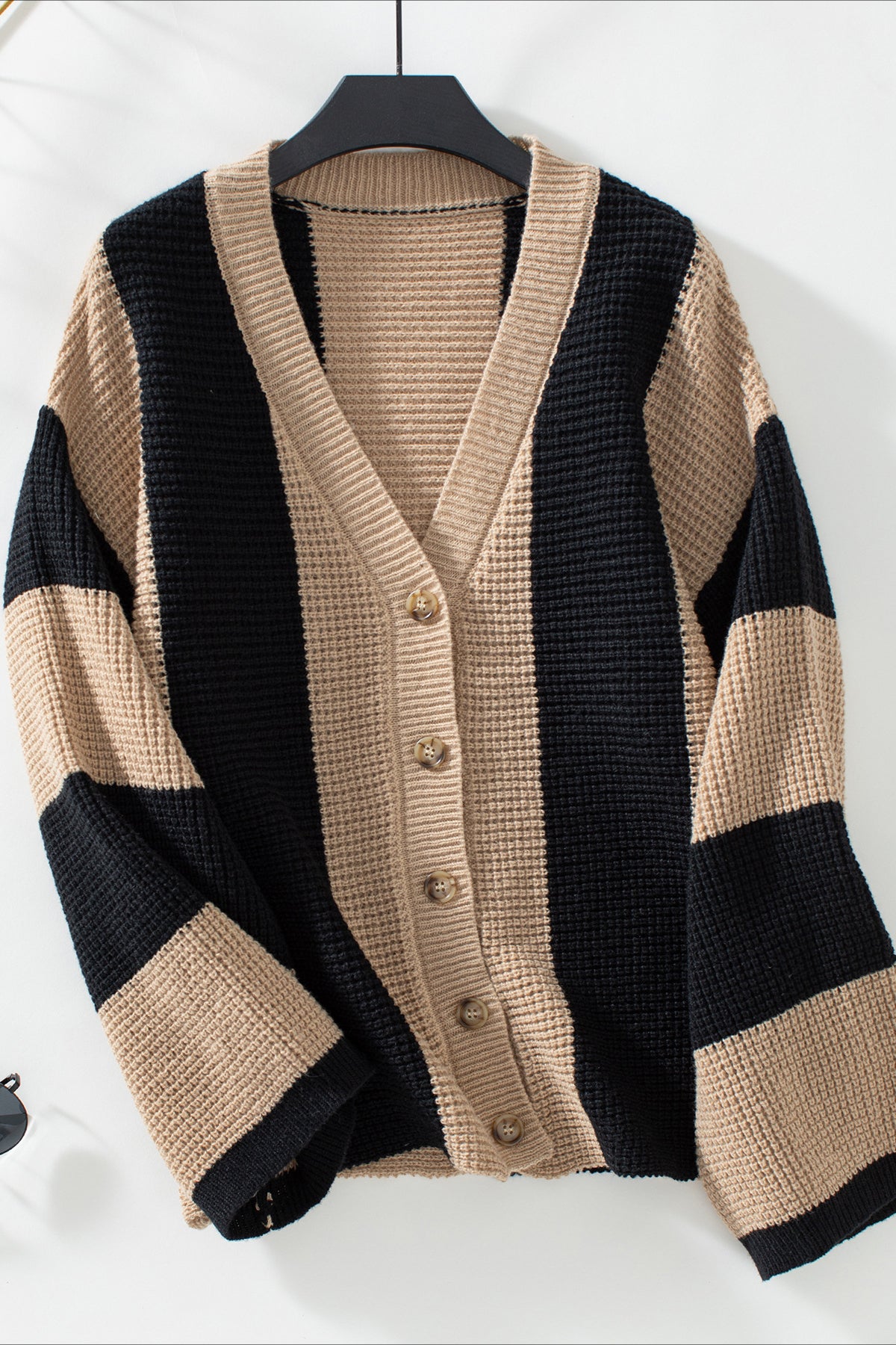 Classy V-Neck Buttoned Stripes Long Sleeve Cardigan