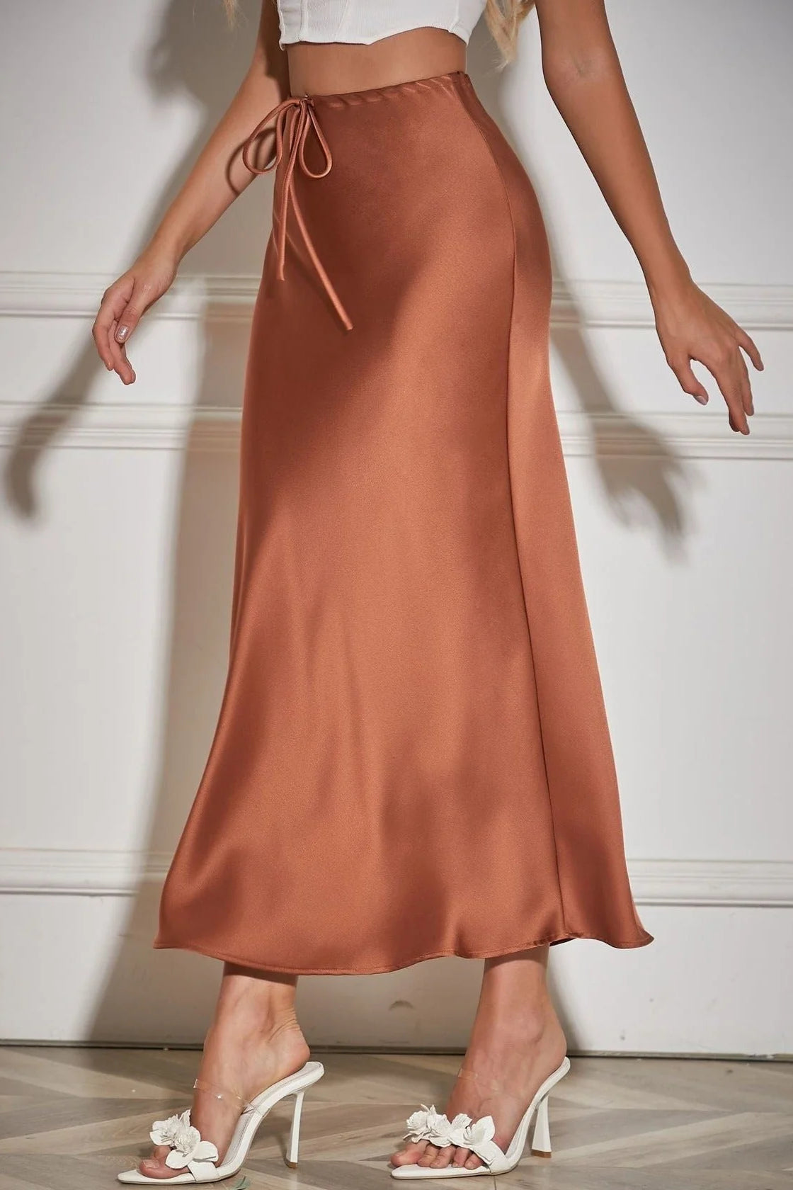 Terracotta Tie Waist Maxi Skirt