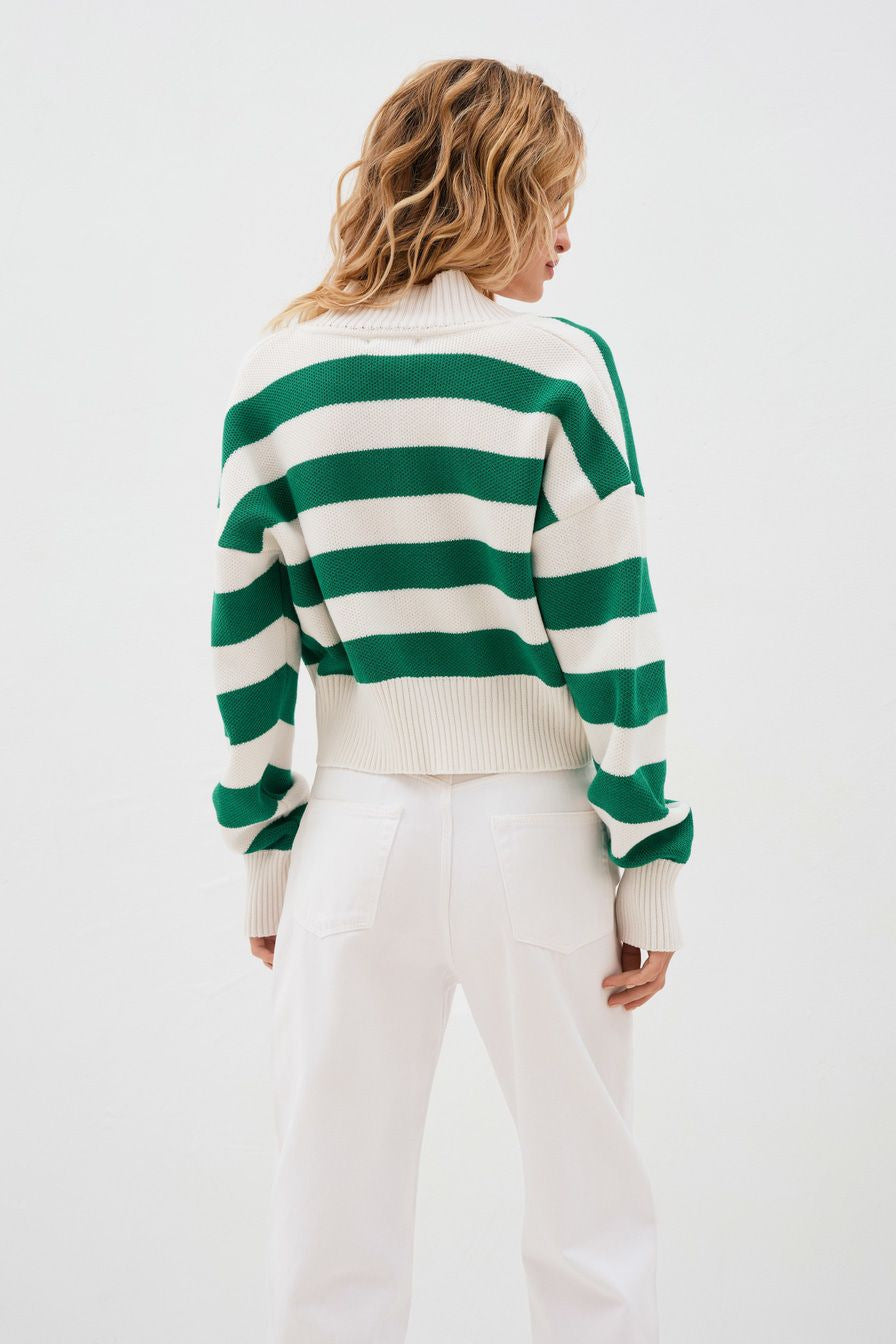 Green Striped Knitted Cardigan