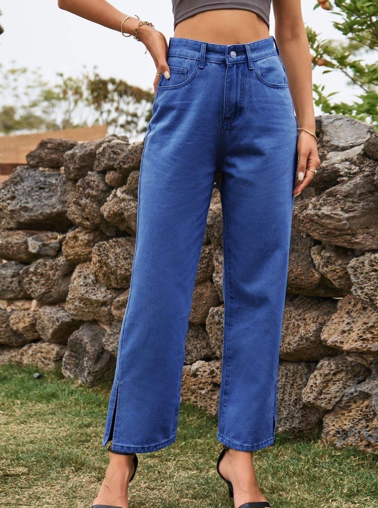 Pantalon en jean décontracté taille haute