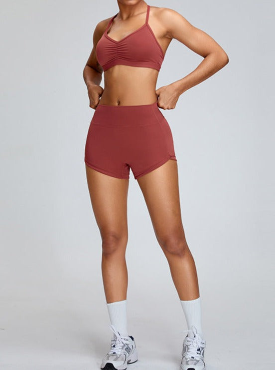 Pomegranate Red Butt-Lifting Belly Tightening Fitness Short