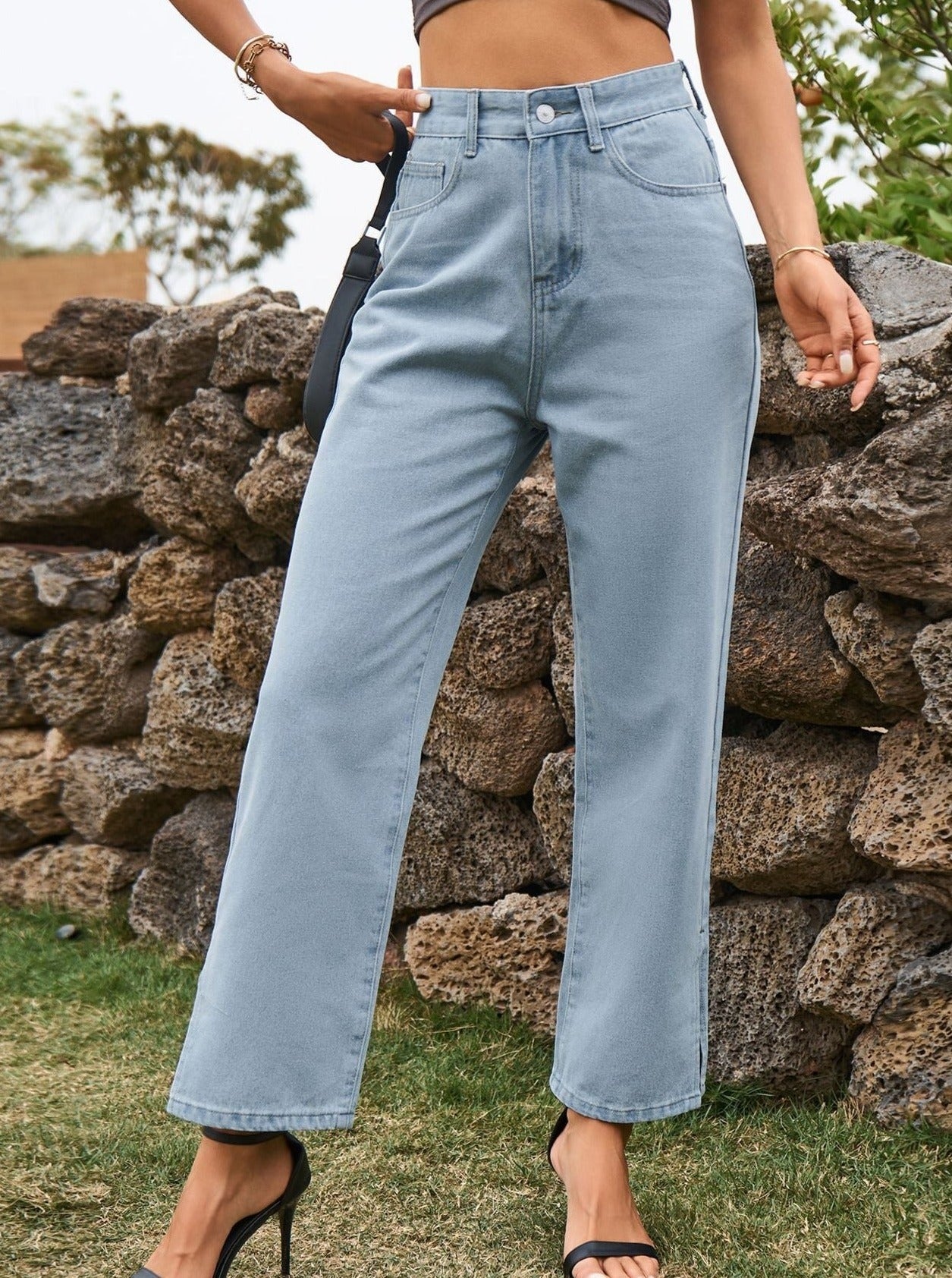 Pantalon en jean décontracté taille haute