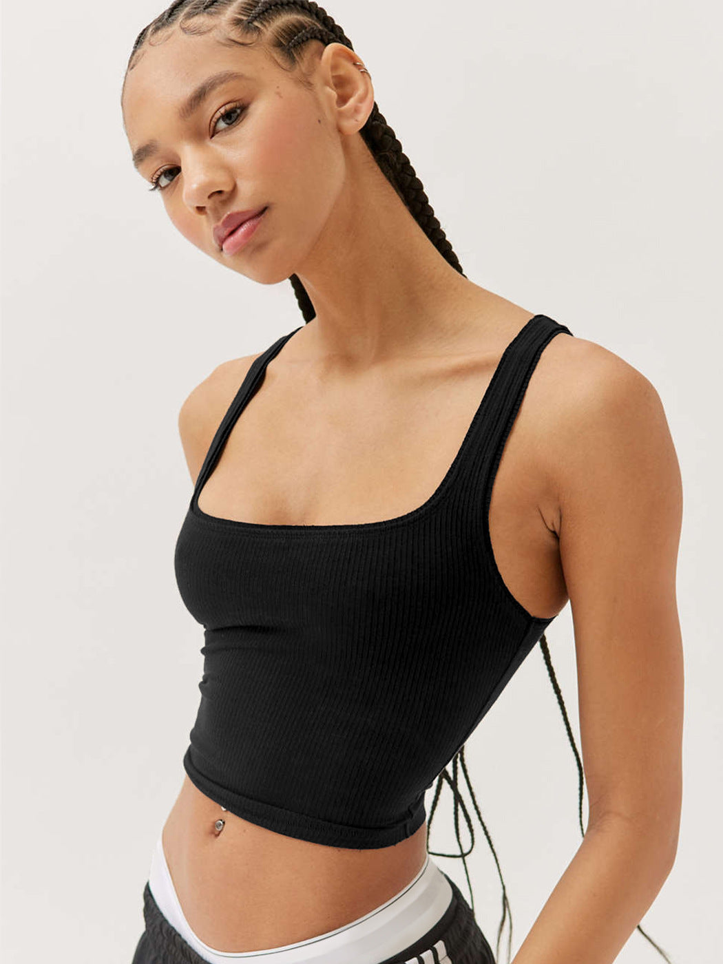 Black Knitted Sexy Ribbed Crop Top