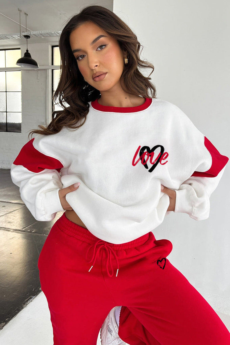 Ensemble sweat-shirt imprimé « Love » et pantalon décontracté pour femme