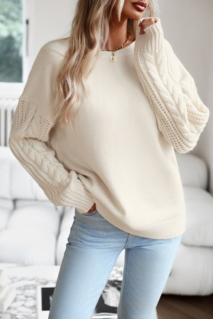 Pull beige à manches longues et col rond 