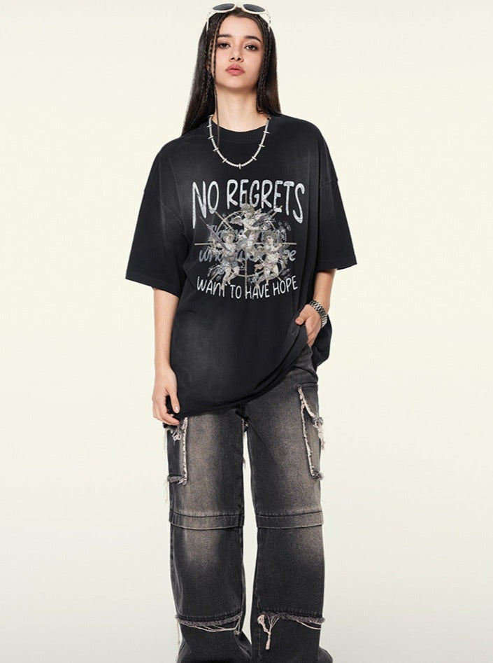 Halbarm-T-Shirts im Distressed-Look mit Retro-Print 