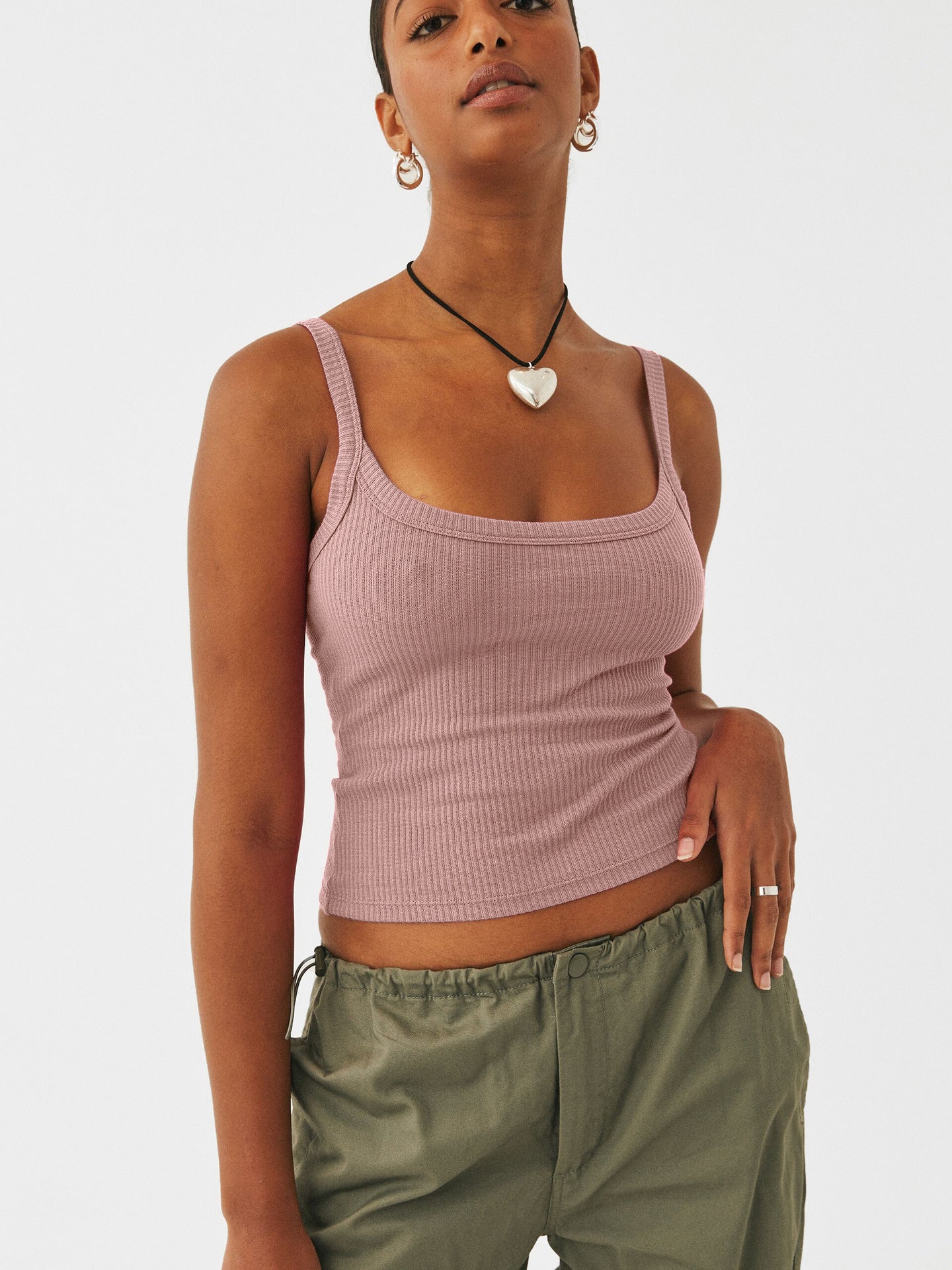 Rosa, Elegantes, gestricktes, ärmelloses Camisole-Oberteil 