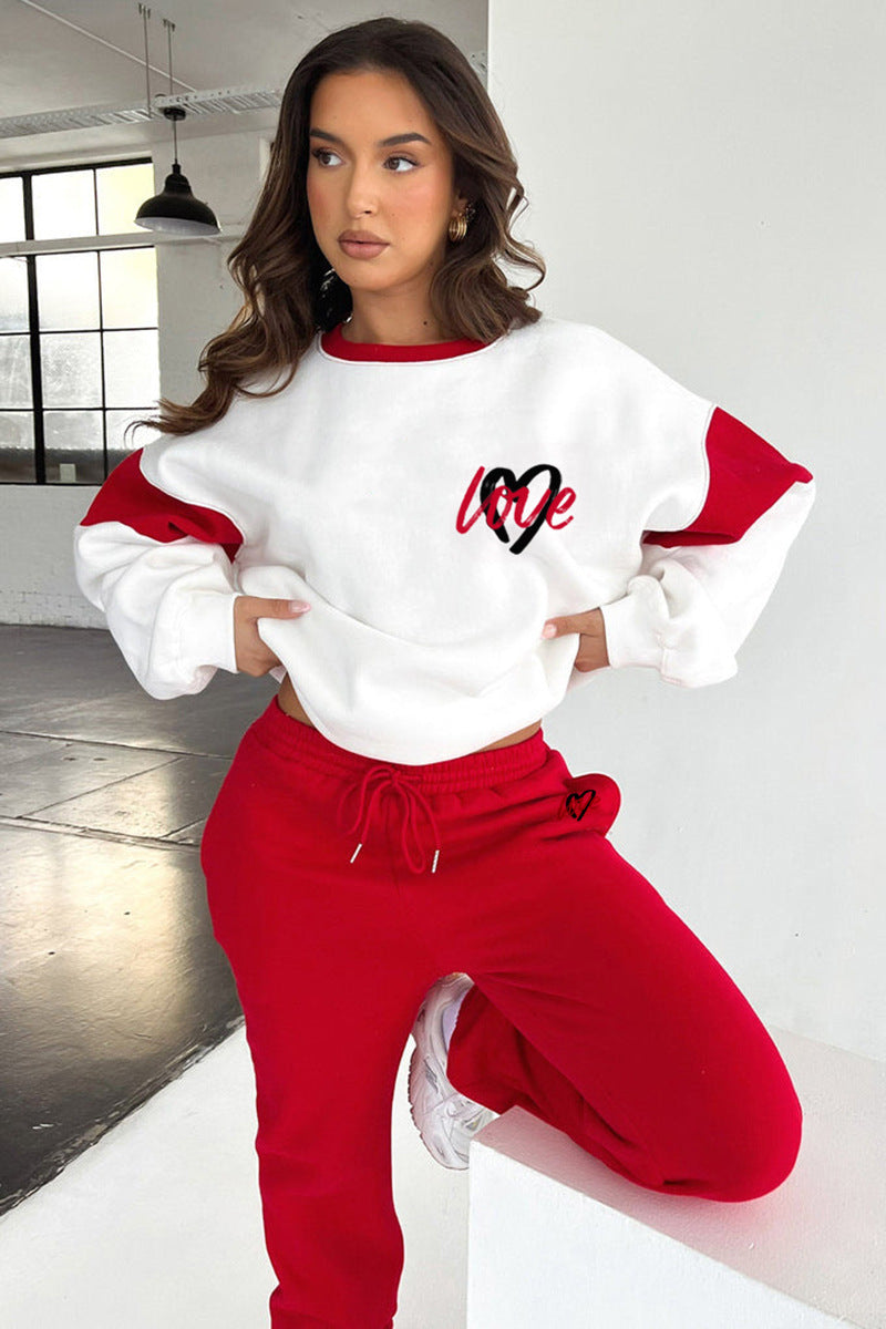 Ensemble sweat-shirt imprimé « Love » et pantalon décontracté pour femme