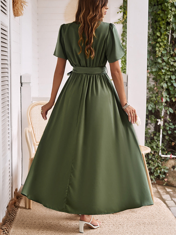 Robe fendue à manches courtes verte 