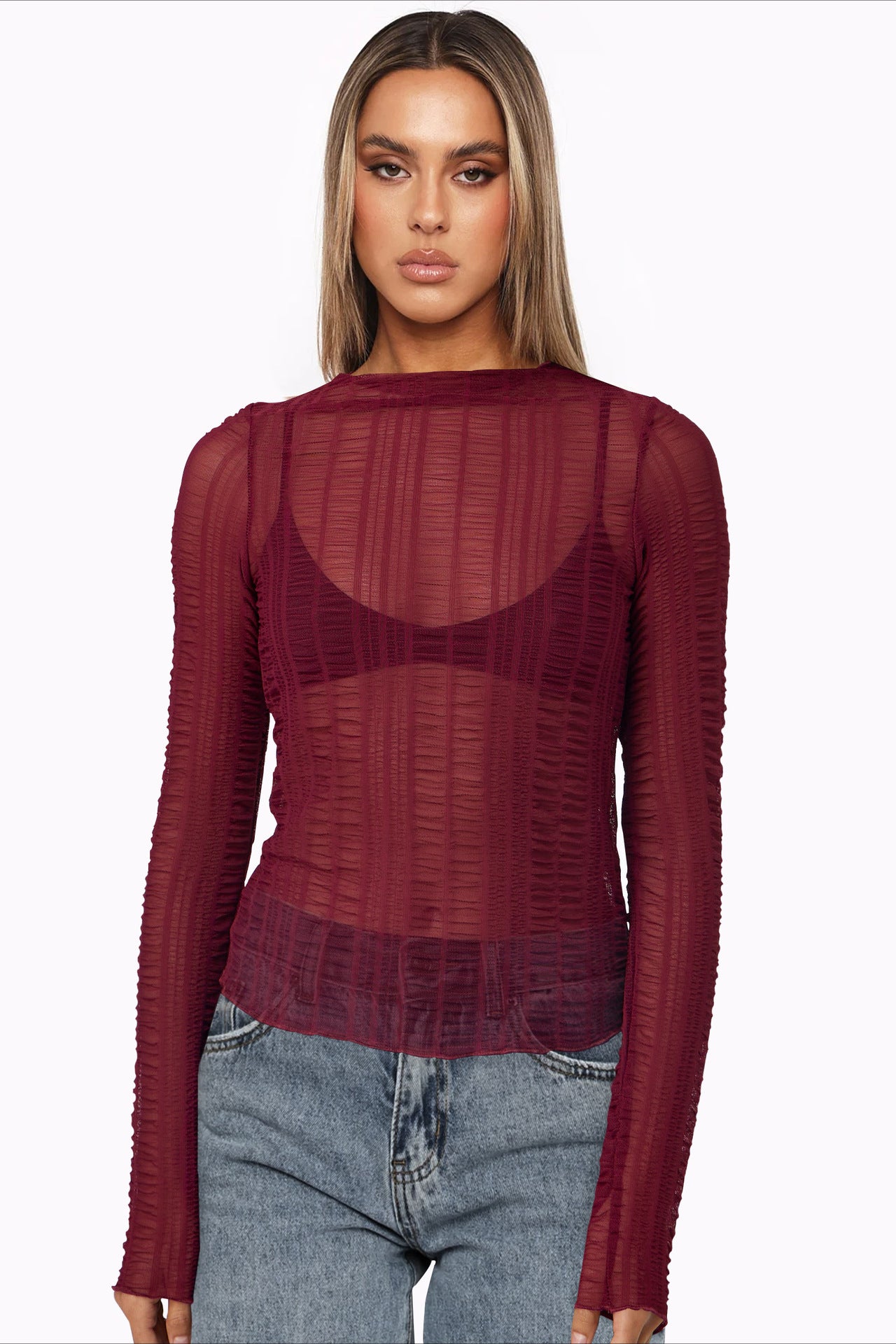 Women's Sheer Long Sleeve Mesh Shirt