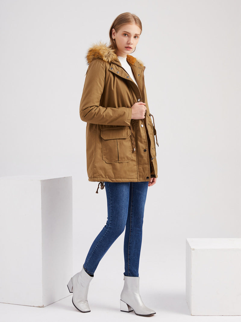 Damen Parka Mit Flauschfutter Und Fellkapuze – Warme Winterjacke Mit Taillenzug